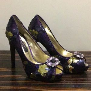 Gorgeous sequined Gold Purple Jeweled Special Occasions Party Pumps by  NINA NY